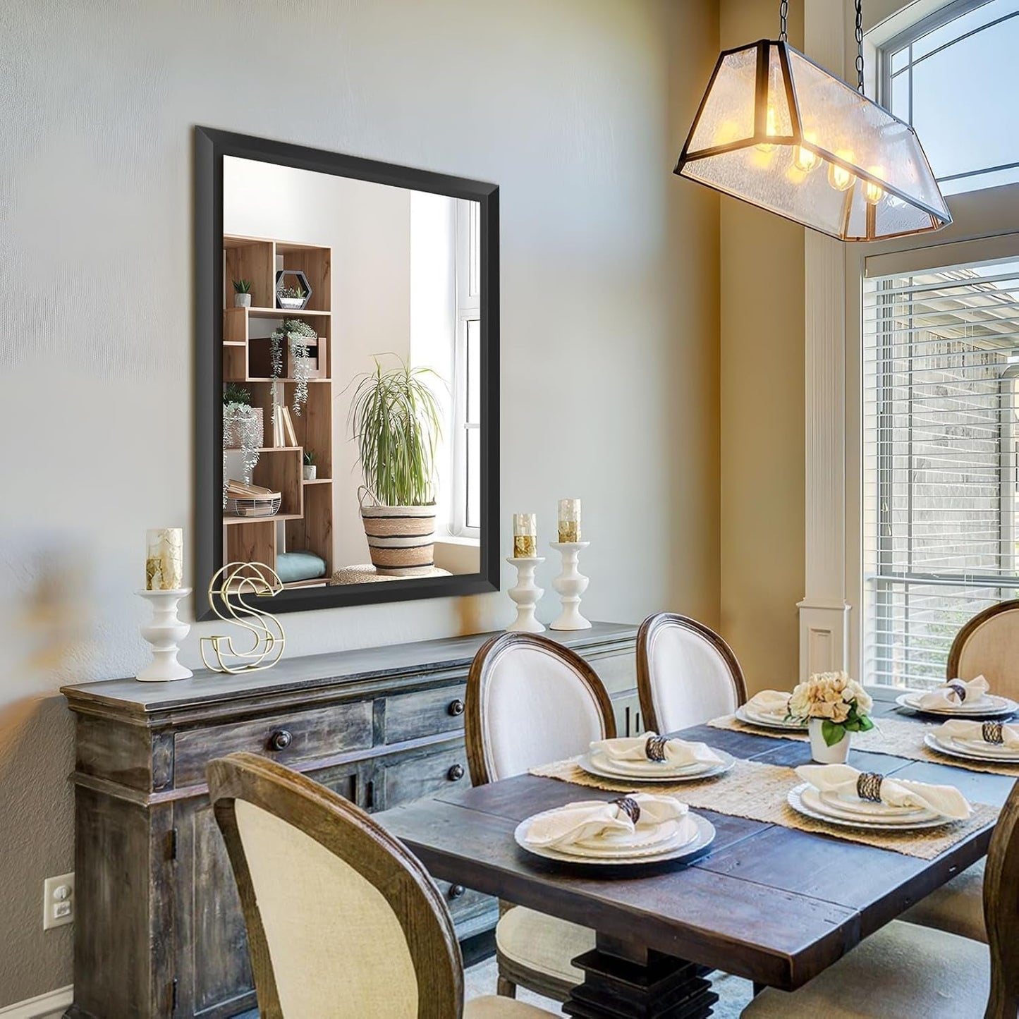 Black Bathroom Mirror, 40X32 Inch Thick Metal Framed Wall Mirrors for Vanity, Bedroom, Living Room, Entryway, Rectangle Wall-Mounted Mirrors(Horizontal/Vertical).-4