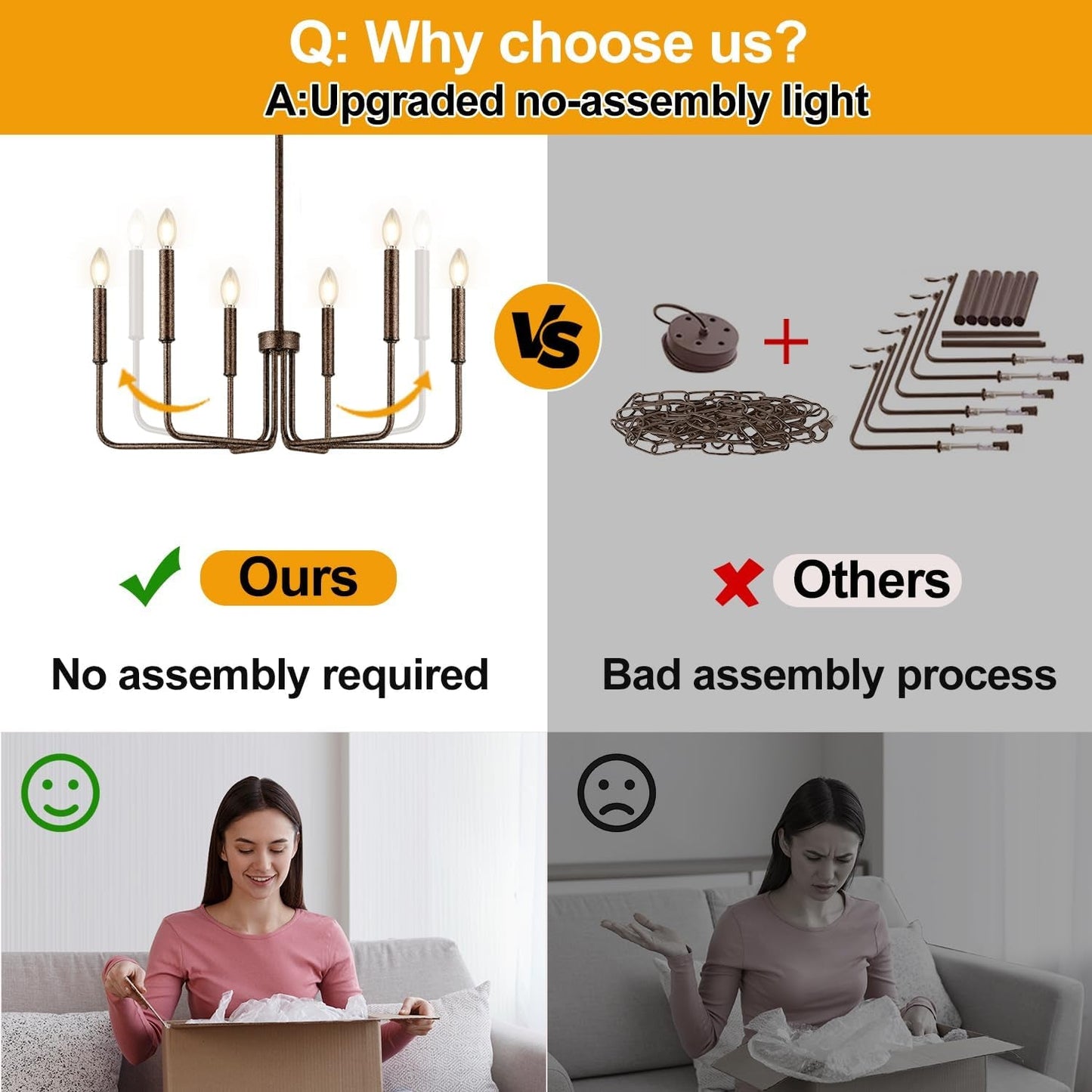 Rustic Black Chandelier, 6-Light Antique Farmhouse Chandelier for Dining Room Lighting Fixtures, Vintage Candle Pendant Light Fixtures Chandeliers for Dining Room Bedroom, Foyer and Living Room-4