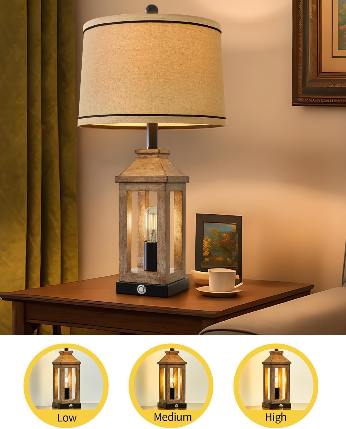Farmhouse Touch Table Lamps Dual USB, Dimmable, Vintage Set-1