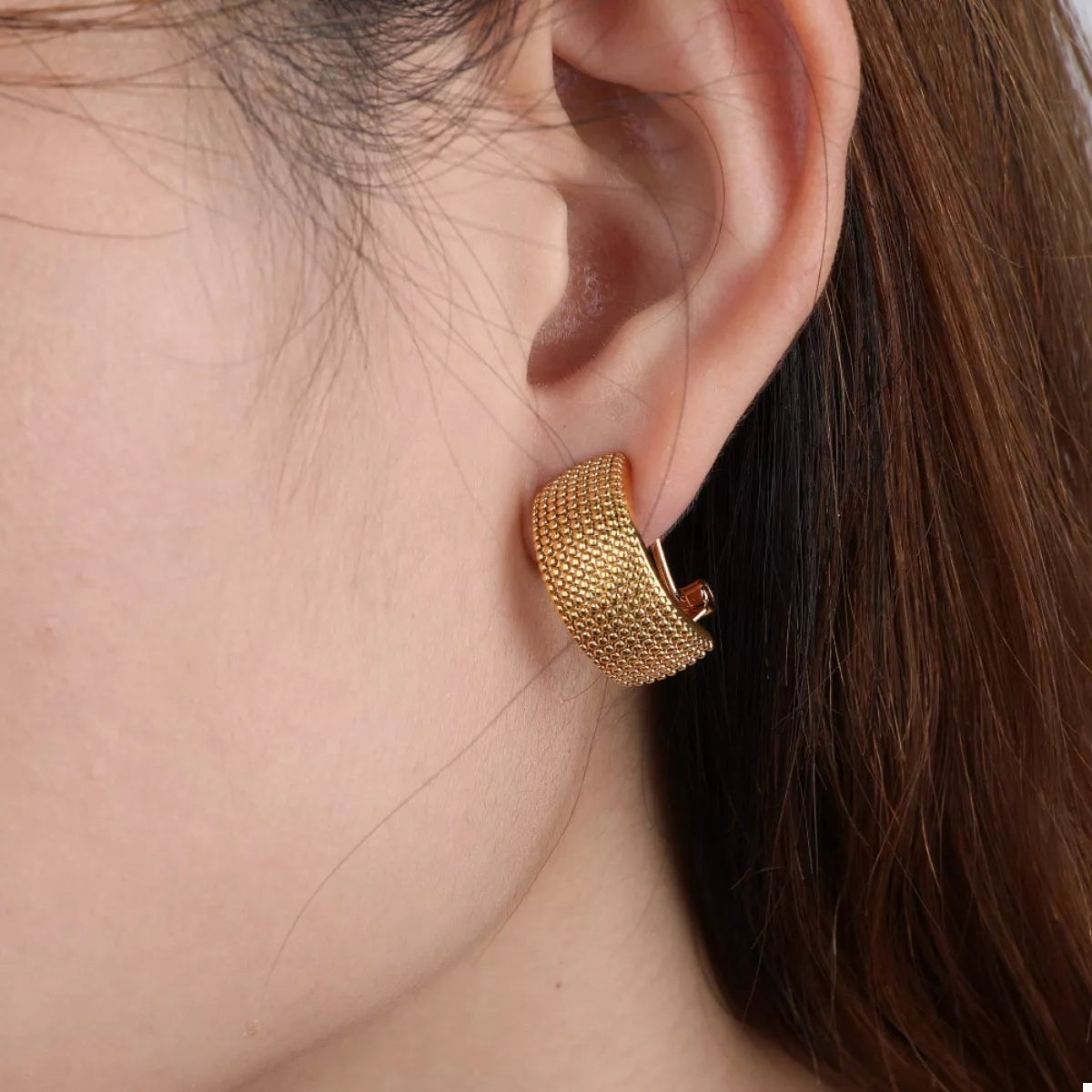 18K Gold-Plated Textured Wide Band Hoop Earrings