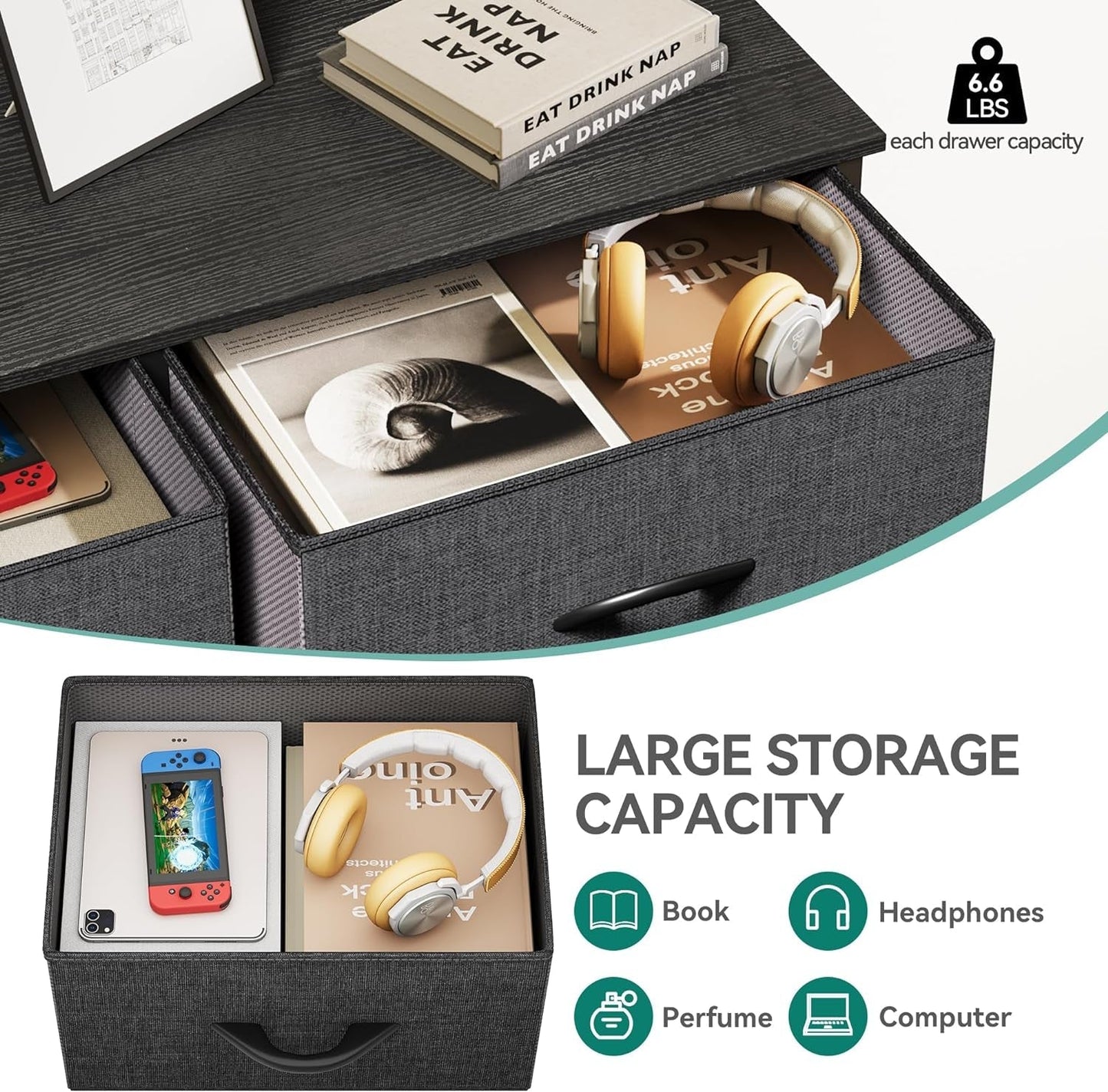 Dresser for Bedroom, Tall Dresser with 8 Drawers, Storage Tower with Fabric Bins, Chest of Drawers for Closet & Living Room-4