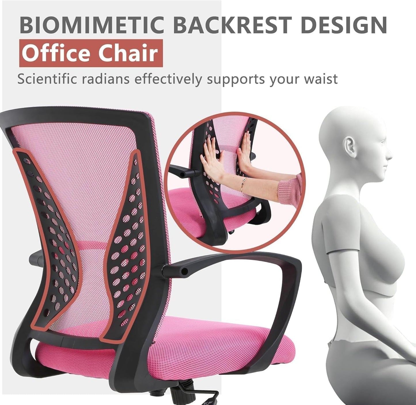 Office Computer Gaming Chair Ergonomic Mesh Desk Chair Adjustable Video Game Chairs with 360 Degrees Swivel Wheels Armrest Lumbar Support for Home Office,Pink-4