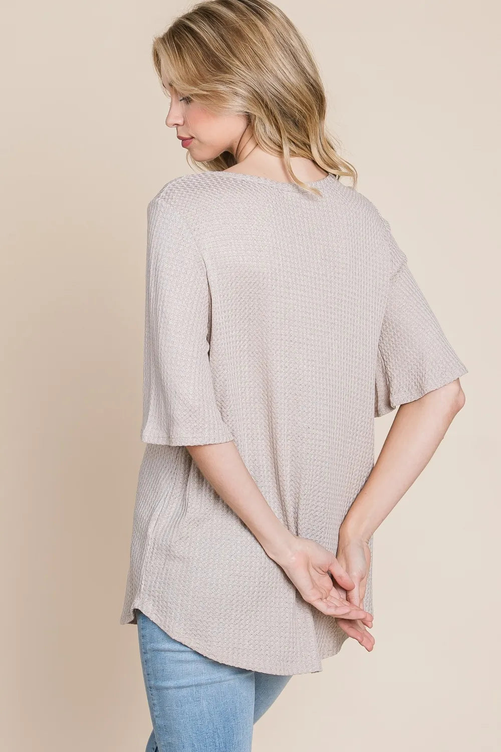 BomBom Apparel Round Neck Waffle Knit T-Shirt USA ?? SM/MED/XL