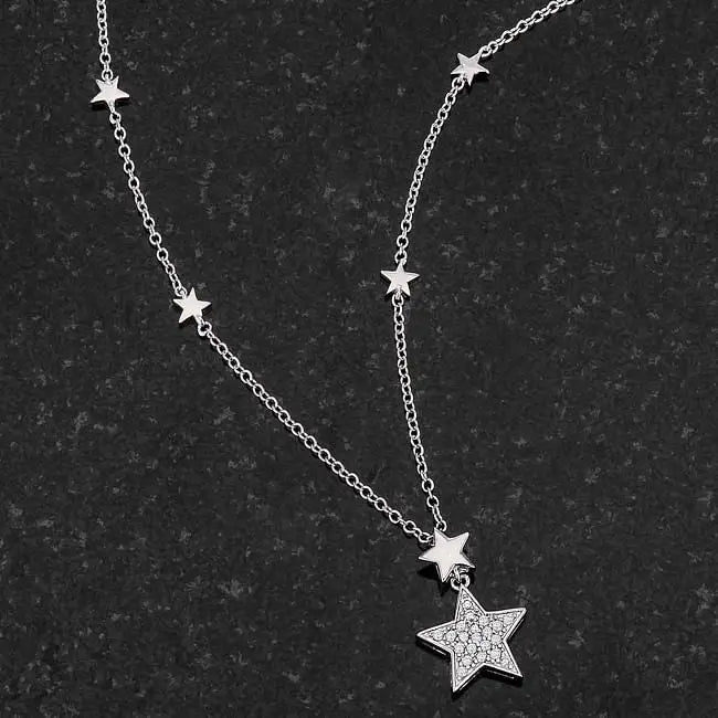 .32Ct Rhodium Star Necklace with Shimmering CZ - Necklaces