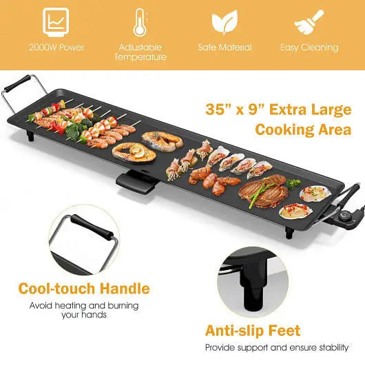 35 Inch Electric Griddle Teppanyaki Grill with Adjustable Temperature - Color:Black - Cookware & Bakeware