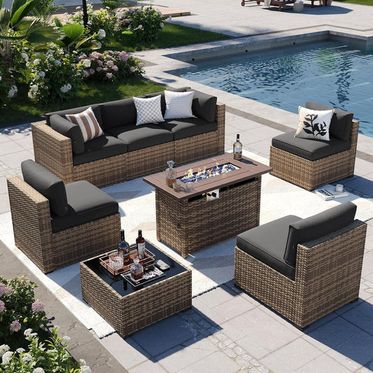 Outdoor Patio Furniture Set with Firepit Table and Cushions-0