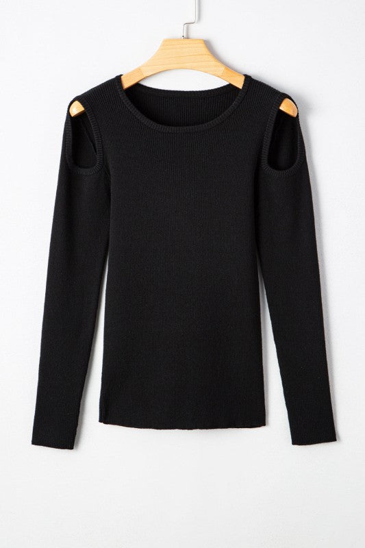 Threaded Pair's Ribbed Knit Cold Shoulder Sweater
