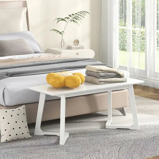 42 Inch Modern Entryway Bench Long Dining Bench with Rubber Wood Legs-White - Color:White, Size:42 inches - Shoe Racks