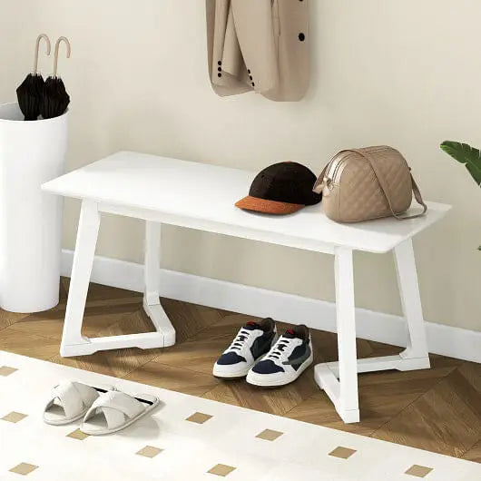 42 Inch Modern Entryway Bench Long Dining Bench with Rubber Wood Legs-White - Color:White, Size:42 inches - Shoe Racks