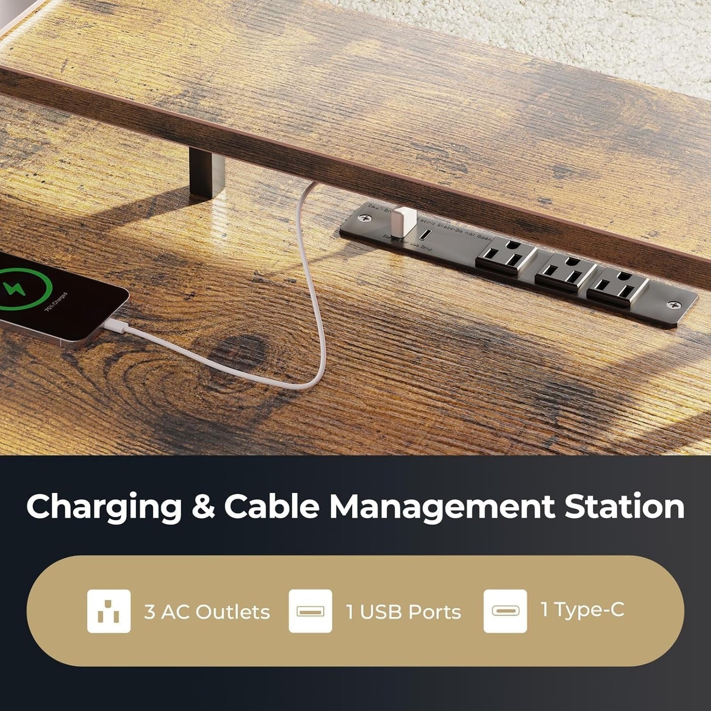 Electric L Shaped Standing Desk, 59 Inch Height Adjustable Stand up Desk with Power Outlets & Full Monitor Stand, Reversible Corner Desk for Home Office & Computer Workstation, Rustic Brown-4