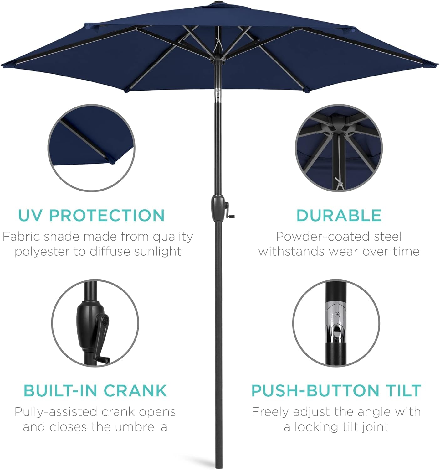 7.5ft Navy Patio Umbrella Tilt Crank Steel-4
