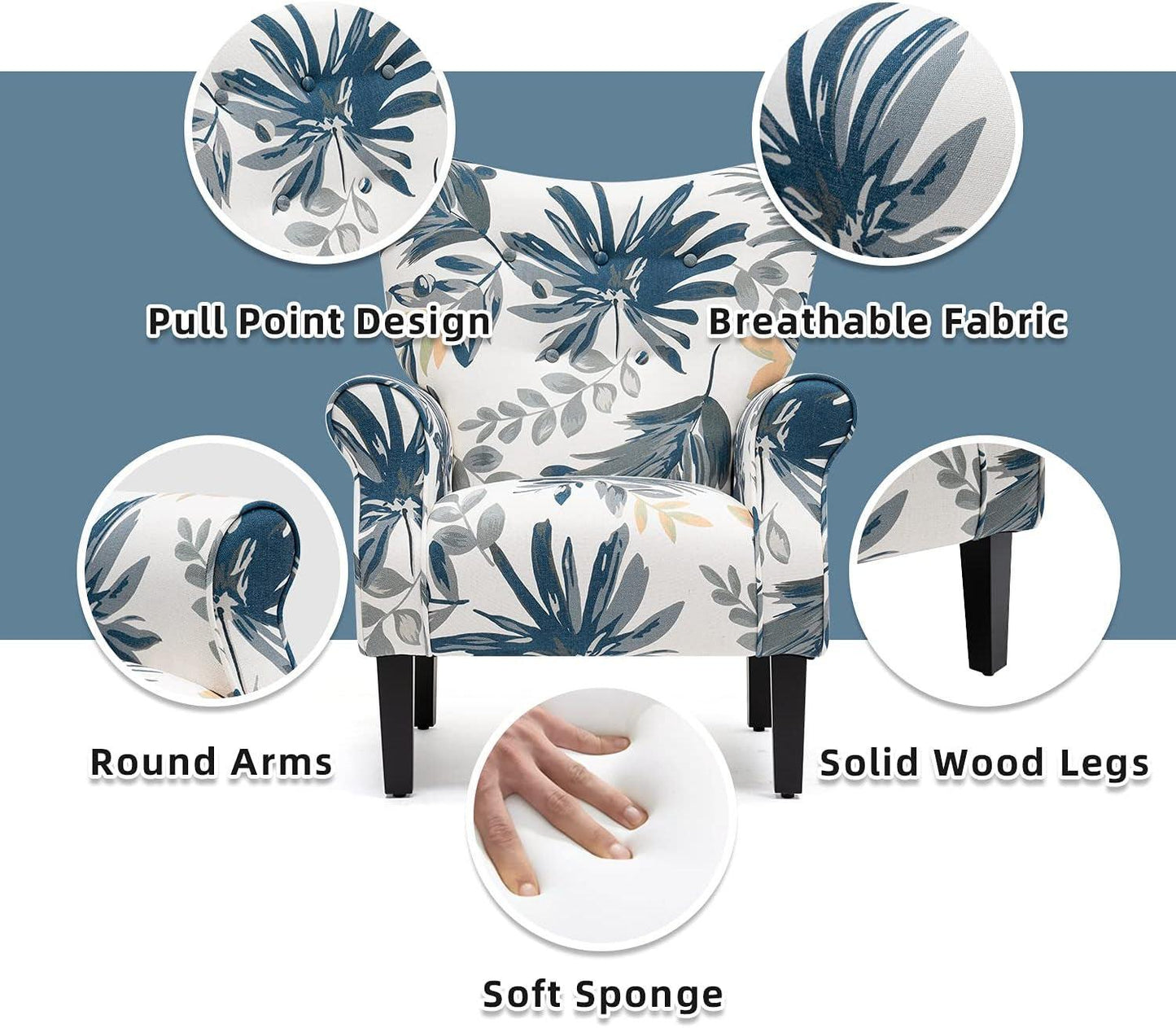 Blue Tufted Armchair Modern Upholstered Living Room-3