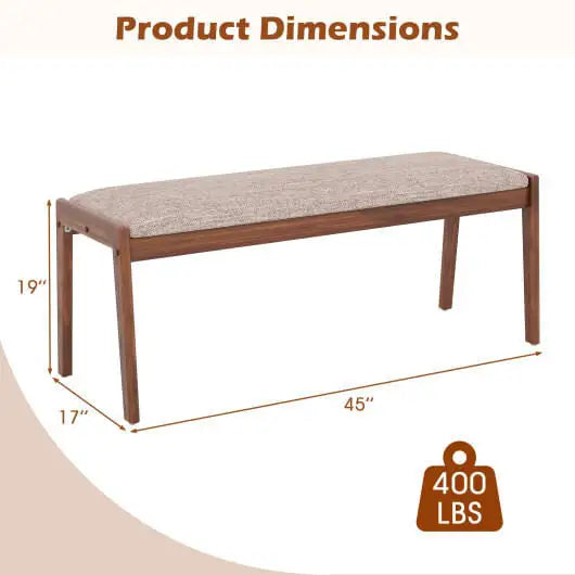 45 Inch Farmhouse Backless Bench with Rubber Wood Legs and Fabric Padded Seat-Beige - Color:Beige - Shoe Racks &