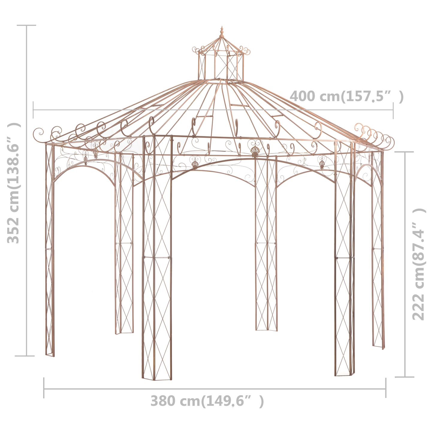 vidaXL Garden Pavilion Antique Brown Iron Outdoor Patio Gazebo 9.8'/13.1'-2