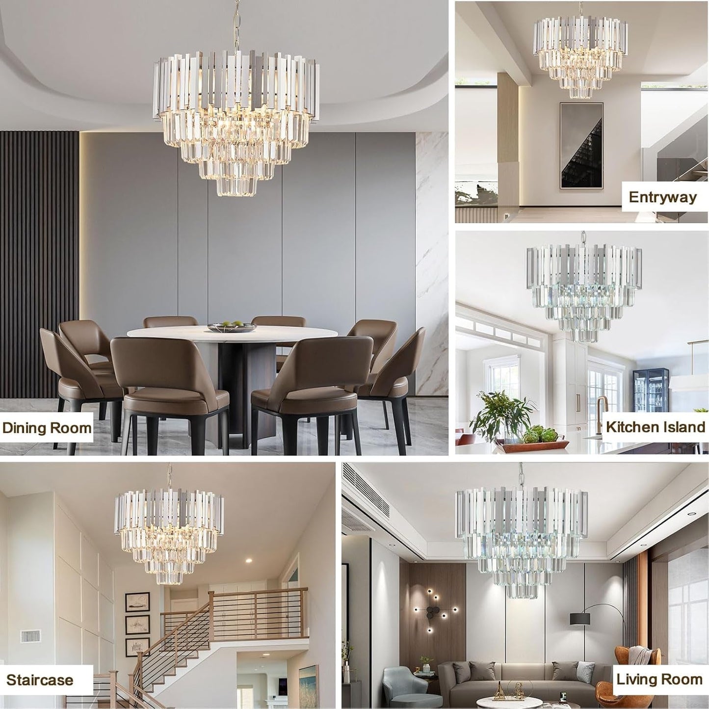 Chrome Crystal Chandelier 20 Inch 5 Tier 8 Light Pendant-4