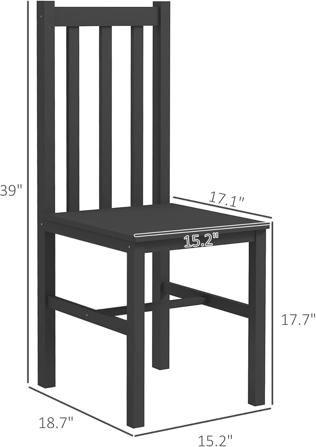 Dining Chairs, Set of 4 Farmhouse Kitchen & Dining Room Chairs with Slat Back, Pine Wood Seating for Living Room and Dining Room, Black-4