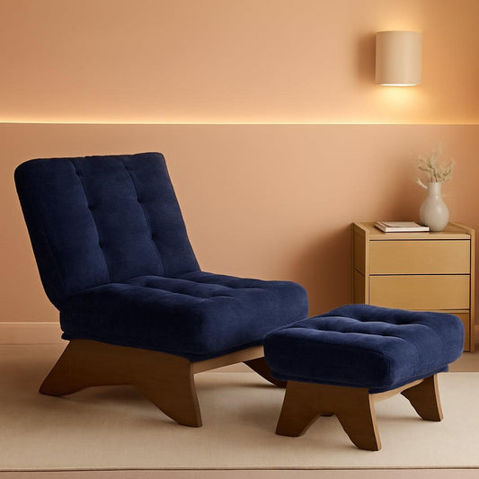 Navy Accent Chair With Ottoman And Adjustable Backrest-0