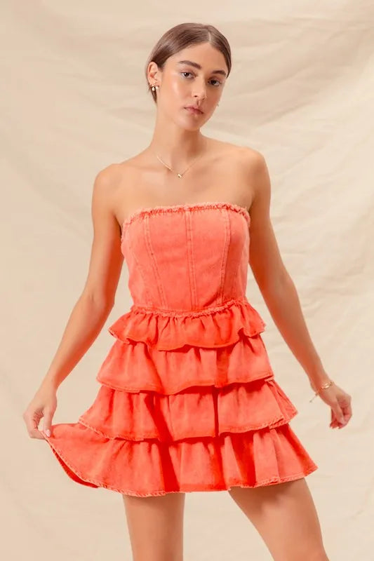 SO ME Strapless Ruffle Layered Game Day Cheer Up Dress