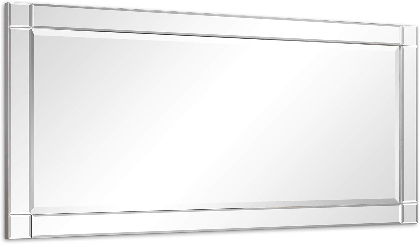 Modern Squared Corner Rectangle Wall Mirror for Vanity & Bathroom Solid Wood Frame, 1"-Beveled Center, Ready to Hang, 24" X 54", Clear-4