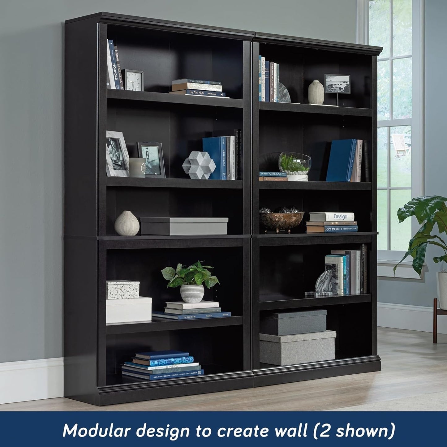 Miscellaneous Storage 5 Bookcase/Book Shelf, L: 35.28" X W: 13.23" X H: 69.76", Estate Black-4