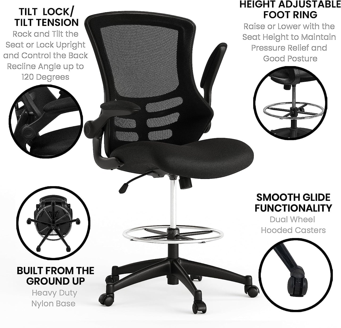 Kelista Mid-Back Swivel Office Chair with Adjustable Seat Height, Ergonomic Mesh Desk Chair with Flip-Up Armrests, Black-4