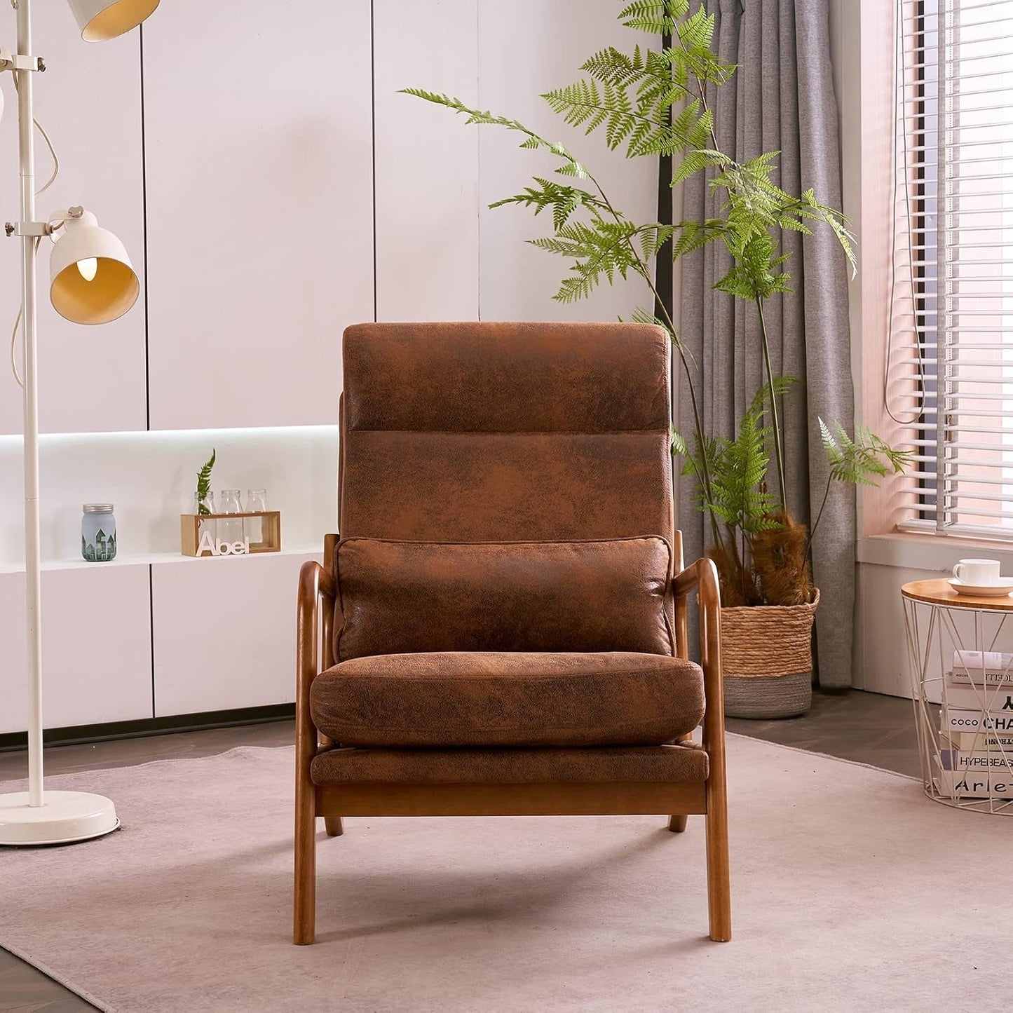 High Back Microfiber Accent Chair Mid Century Modern-2