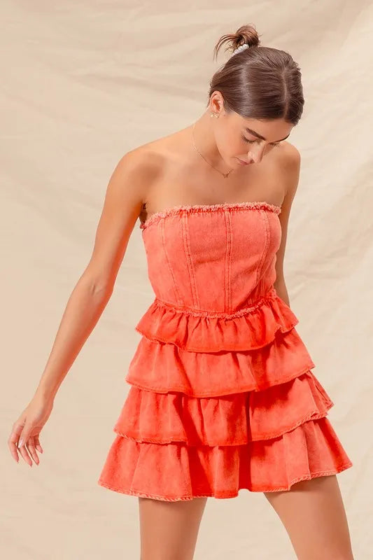 SO ME Strapless Ruffle Layered Game Day Cheer Up Dress