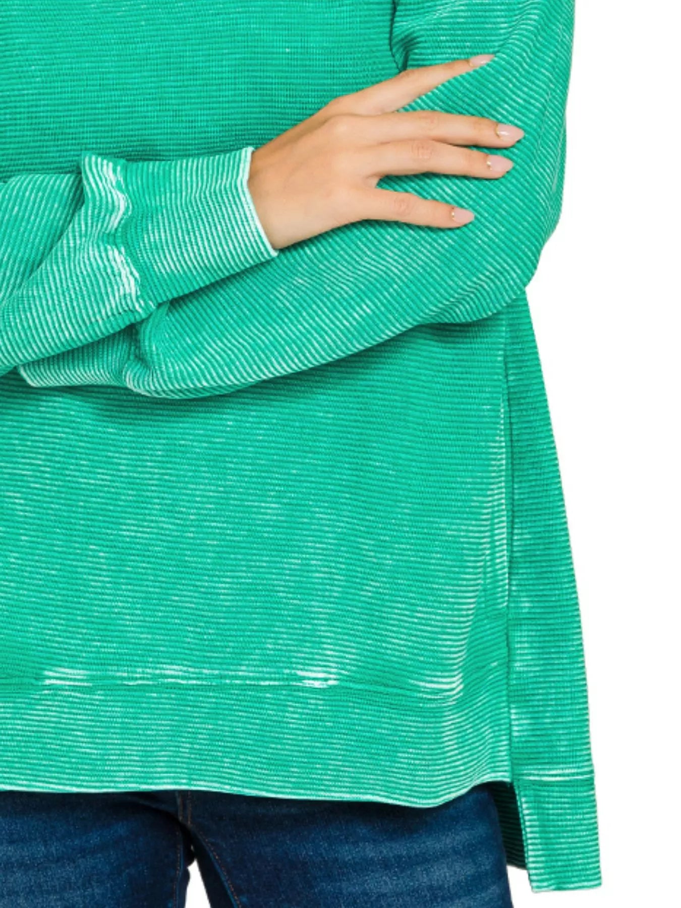 Zenana Full Size Acid Washed Double Ribbed Hi-low Sweatshirt Plus Size