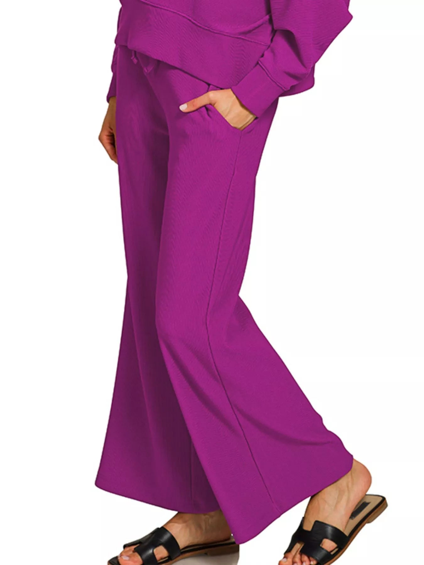 Zenana Ribbed Round Neck Pullover and Drawstring Pants Set