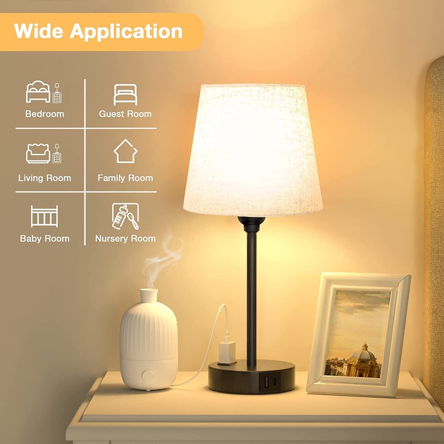 Set of 2 Mini Bedside Lamps with USB and AC Outlets-4
