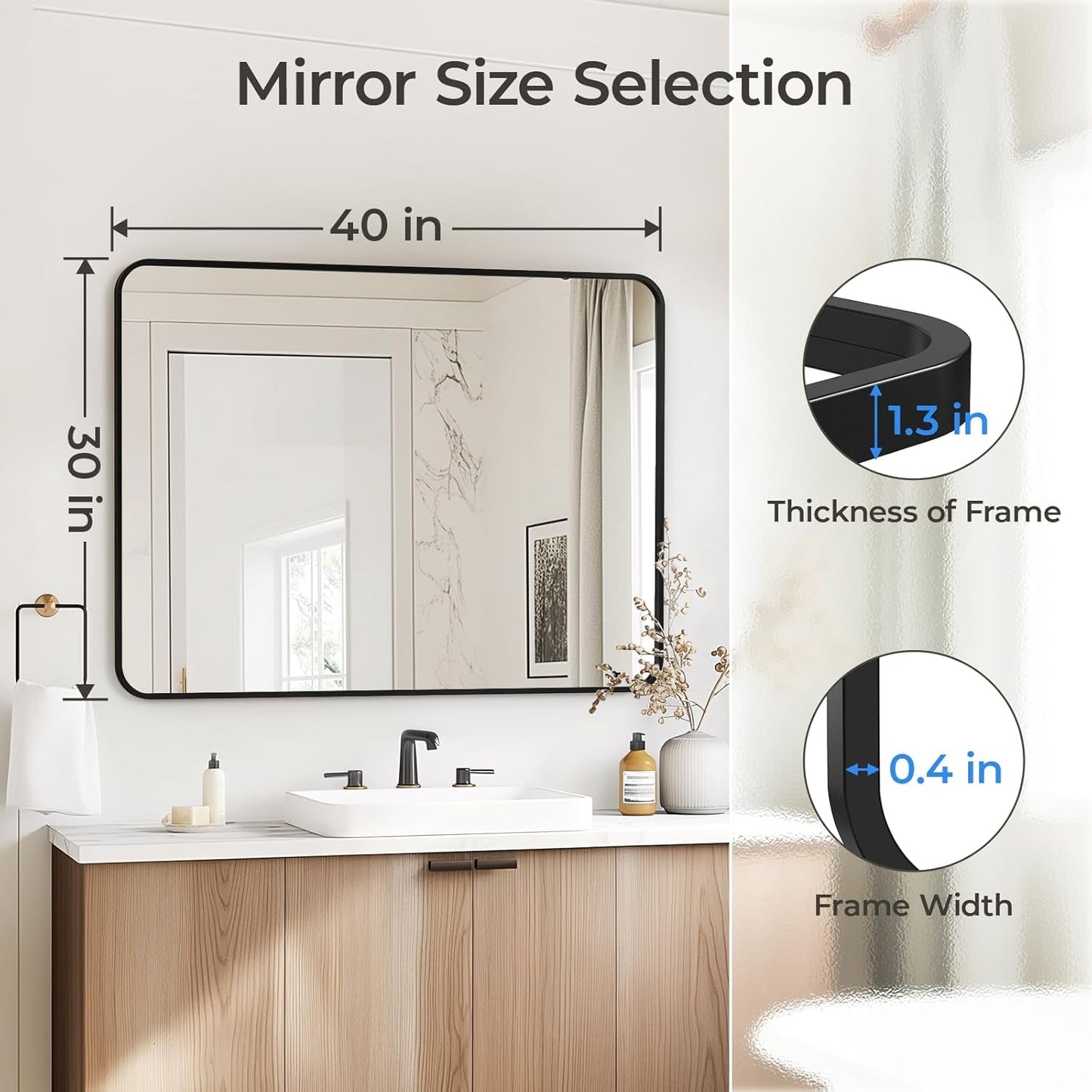 Black Bathroom Mirror for over Sink 30 X 40 Inch, Metal Frame Rectangle Vanity Mirror, Modern Farmhouse, Wall Mounted-4