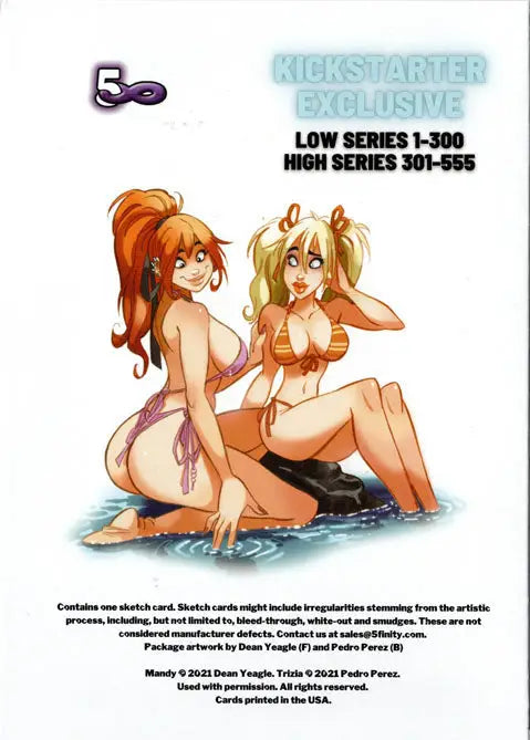 Mandy Trizia sealed sketch card featuring two women in bikinis from Kickstarter pack