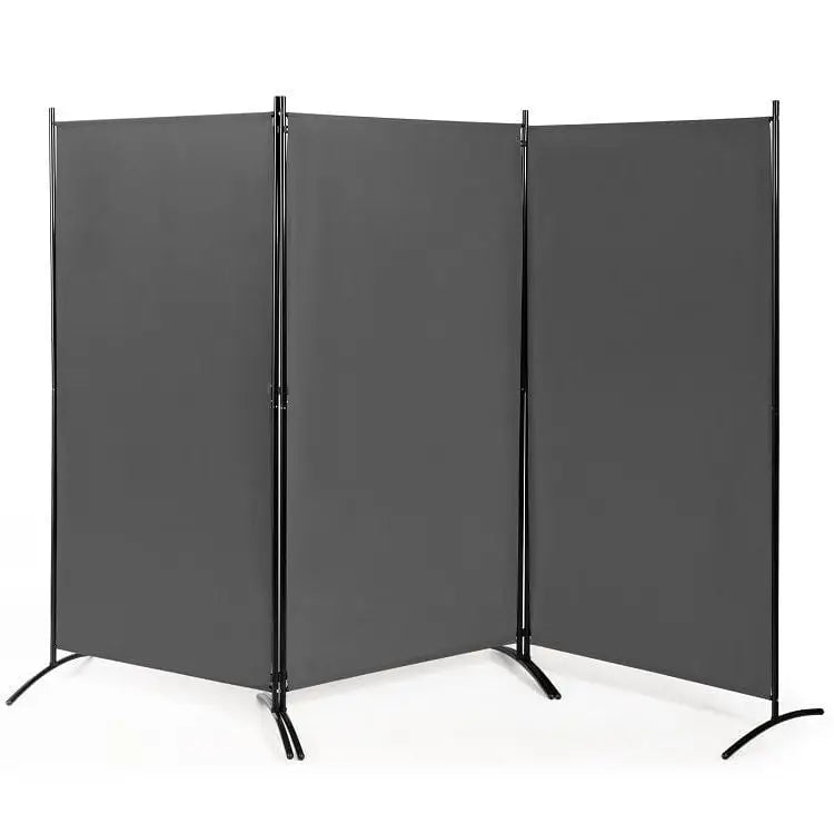 6-Ft Grey 3-Panel Room Divider Screen with Steel Base and Heavy Duty Hinges - Room Divider Screens