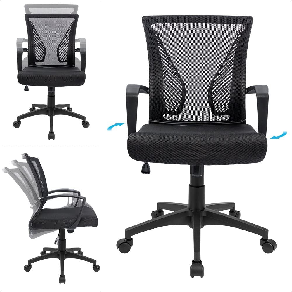 Office Chair Mid Back Swivel Lumbar Support Desk Chair, Computer Ergonomic Mesh Chair with Armrest (Black)-4