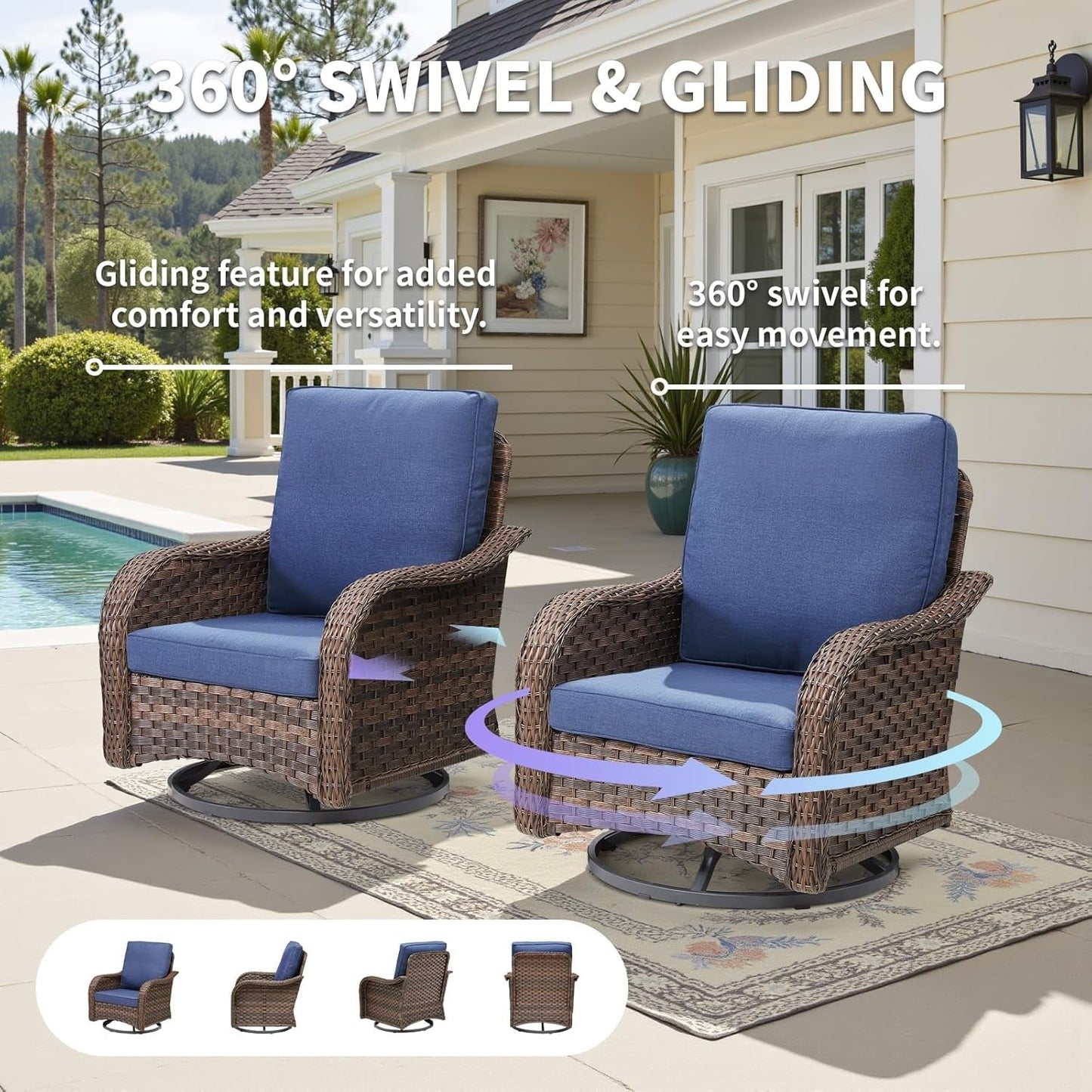 All-Weather Wicker Outdoor Patio Furniture Set With Swivel Rockers-4