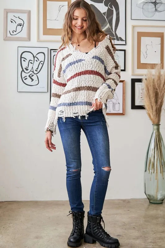 ADORA Frayed Edge Stripe Sweater