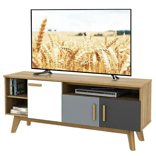 65 Inch TV Stand with 3 Storage Cabinets and 3 Open Shelves for Living Room - Color:Natural - Entertainment Centers &