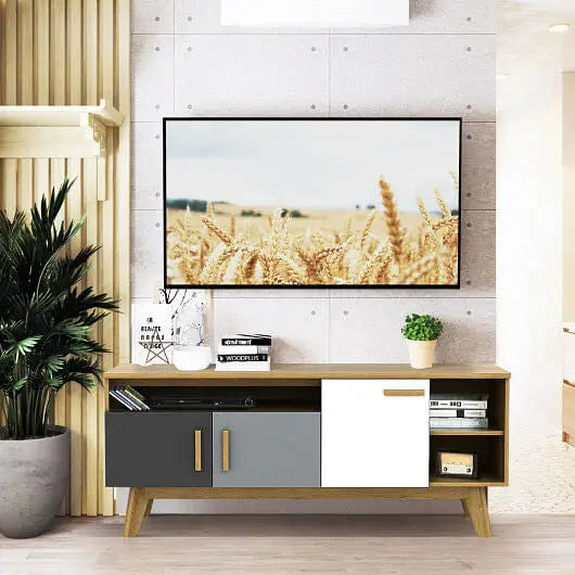 65 Inch TV Stand with 3 Storage Cabinets and 3 Open Shelves for Living Room - Color:Natural - Entertainment Centers &