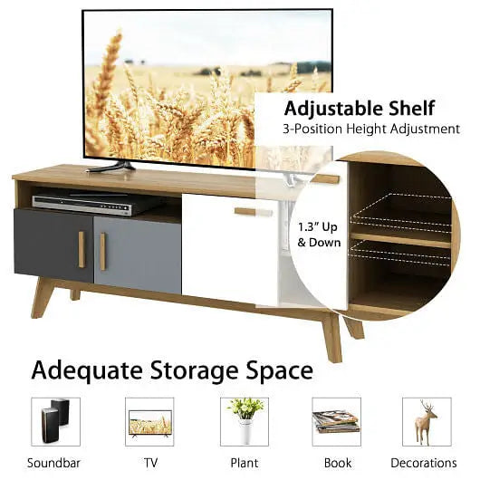 65 Inch TV Stand with 3 Storage Cabinets and 3 Open Shelves for Living Room - Color:Natural - Entertainment Centers &