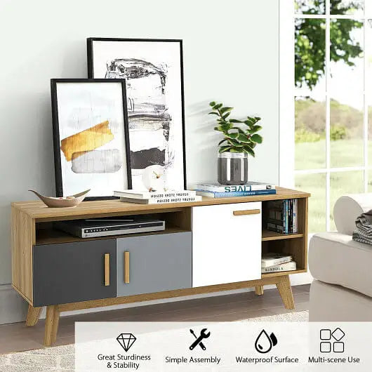 65 Inch TV Stand with 3 Storage Cabinets and 3 Open Shelves for Living Room - Color:Natural - Entertainment Centers &