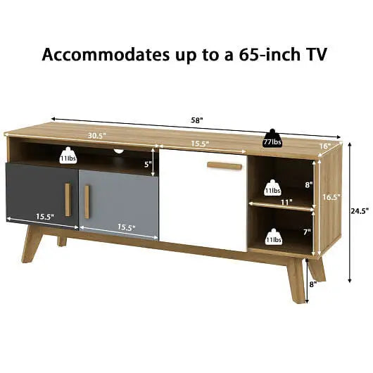 65 Inch TV Stand with 3 Storage Cabinets and 3 Open Shelves for Living Room - Color:Natural - Entertainment Centers &