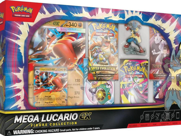 Pokémon Mega Lucario EX Figure Collection Box
Mega Lucario EX Foil Promo Card
Mega Lucario EX Oversize Promo Card
Mega Lucario Figure
Pokémon Mega Lucario EX Box Contents