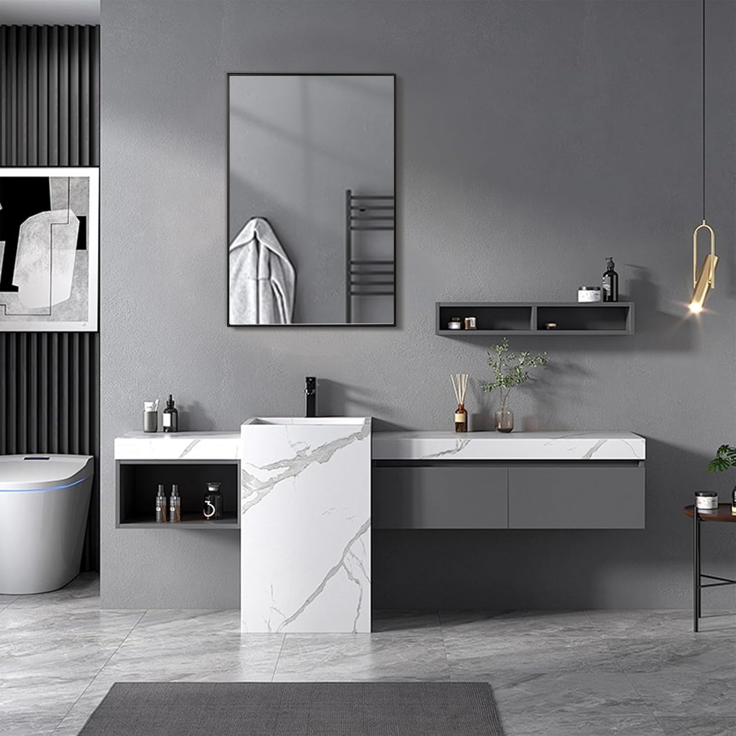 Wall Mirror for Bathroom, 24X36 Inch Black Vanity Mirror, Stainless Steel Metal Frame Rectangular Wall Mirror for over Sink (Horizontal/Vertical)-4