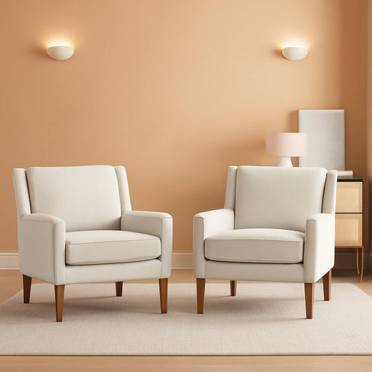 Beige Modern Wingback Chair Set Of 2 With Wood Legs-0