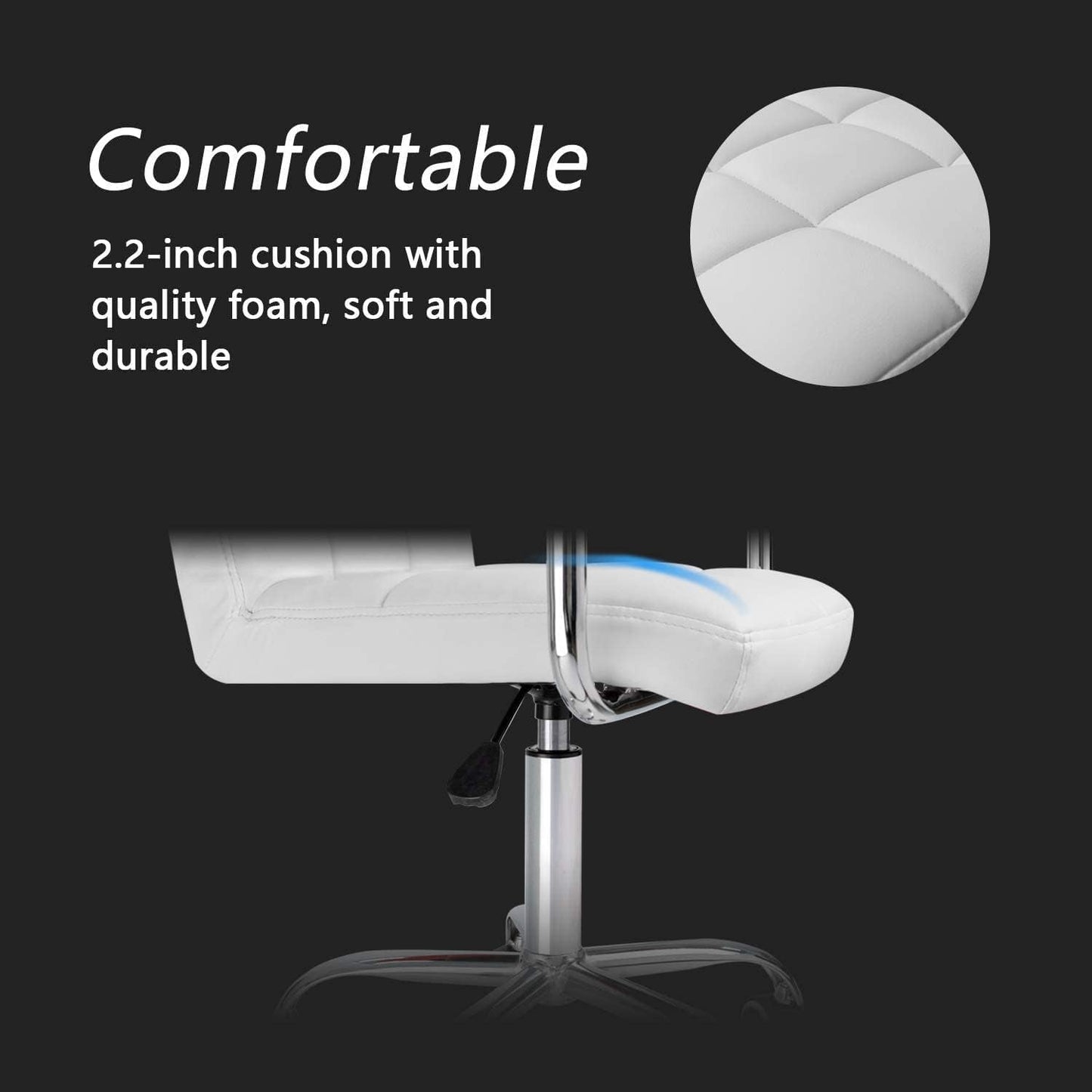 Desk Chair Modern Office Chair with Wheels PU Leather Mid-Back Rolling Chair for Office, Teen, and Bedroom Desks (White)-4