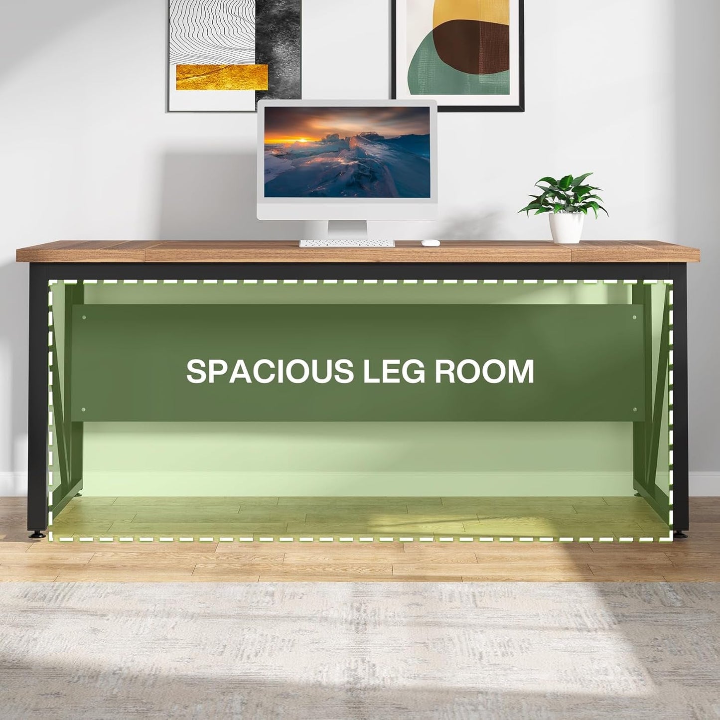 63 Inches Executive Desk and 47" Lateral File Cabinet, L-Shaped Computer Desk Home Office Business Furniture with Drawers and Storage Shelves, Office Table,Brown and Black-4