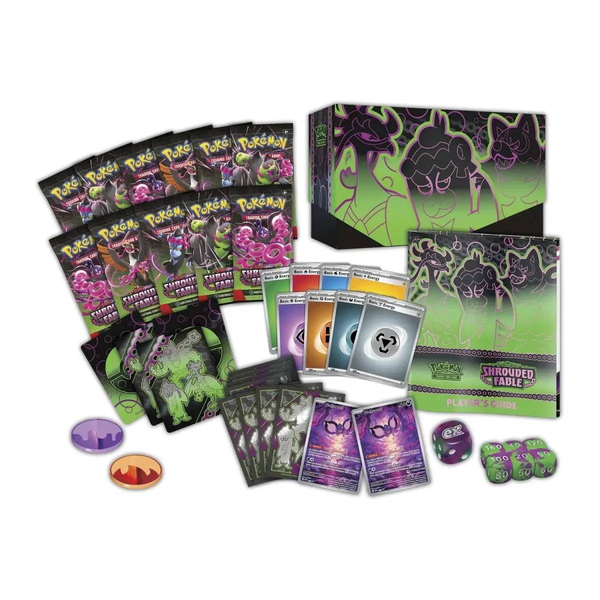 Pokémon TCG Scarlet & Violet Shrouded Fable Elite Trainer Box with ghost and psychic cards