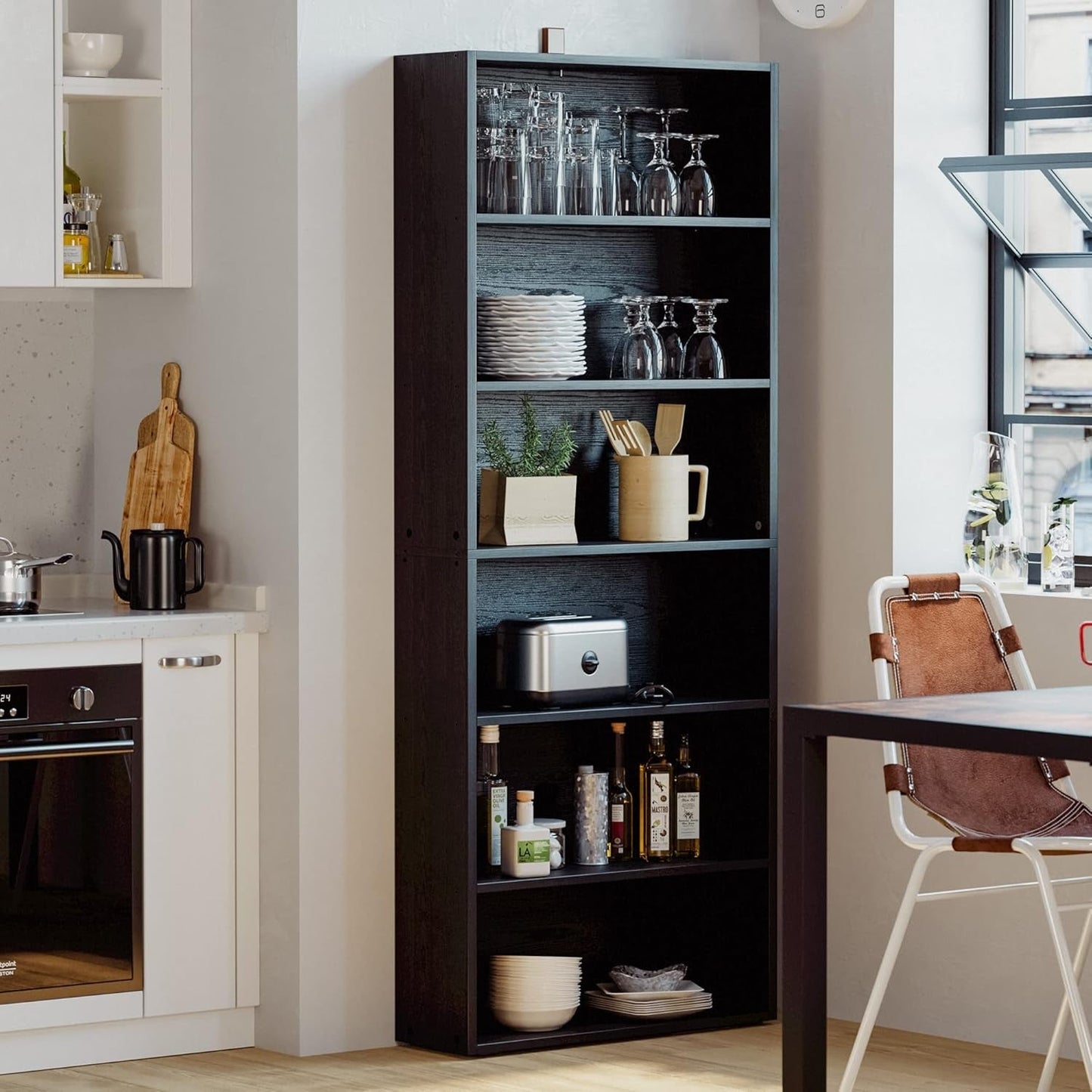 Floor Standing 6 Tier WalnutFinish Bookcase 70Inches-4