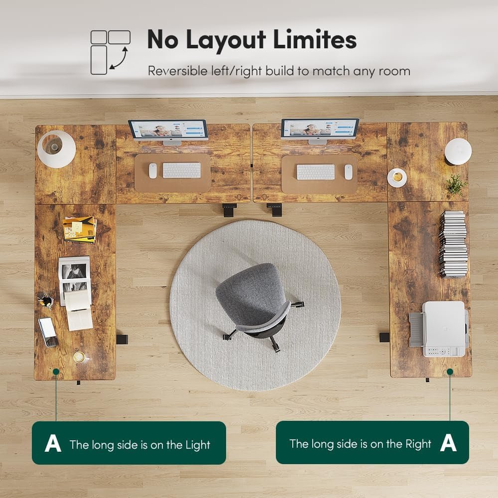 75 * 63" L Shaped Standing Desk, Electric Height Adjustable L Shaped Desk, Suitable for Home Office, Rustic Brown-4