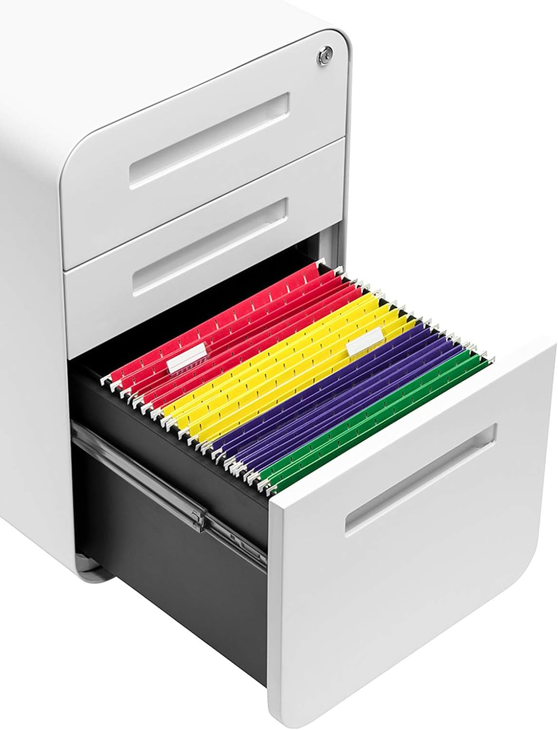 White Filing Cabinet with Lock & Wheels-4